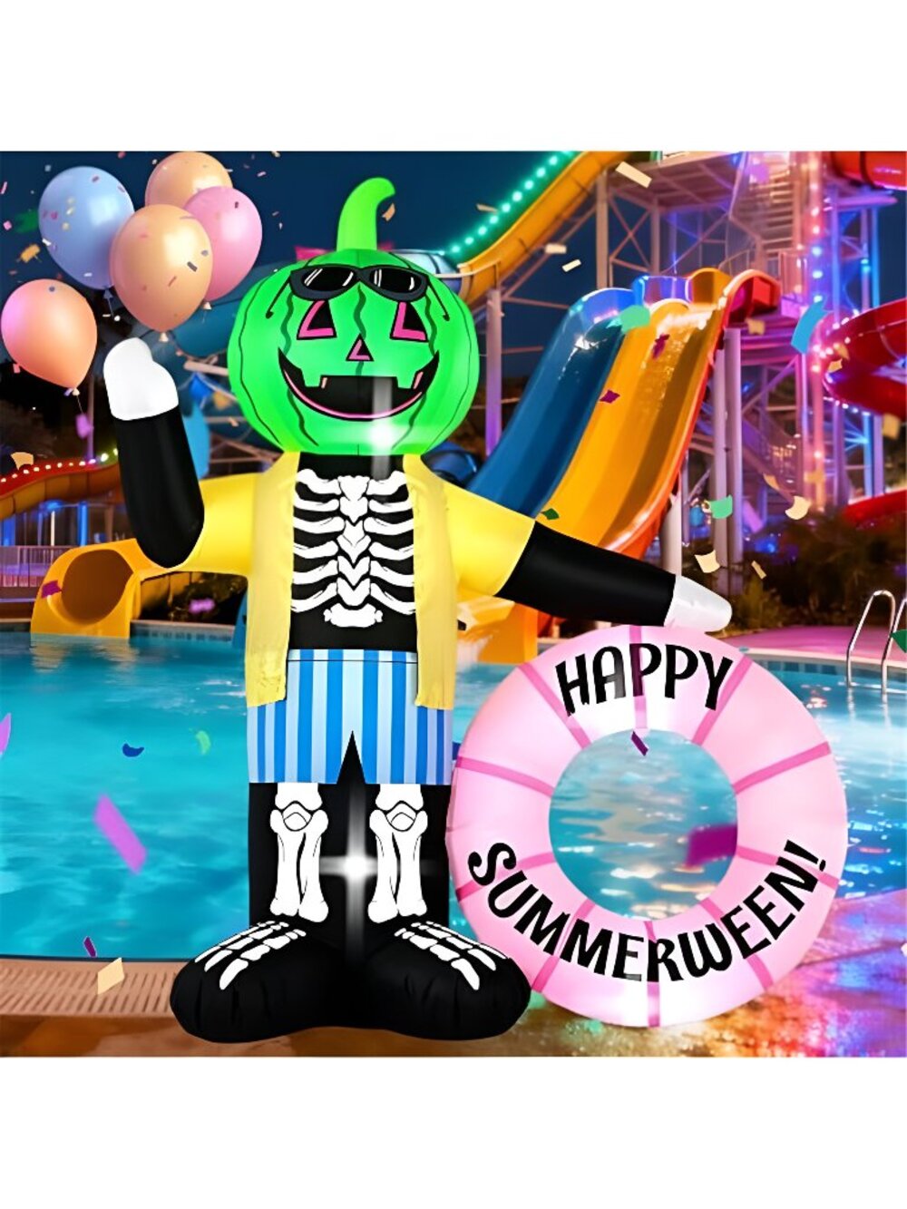 6FT Summerween Inflatable Decoration Zombie Watermelon Man with LED Lights